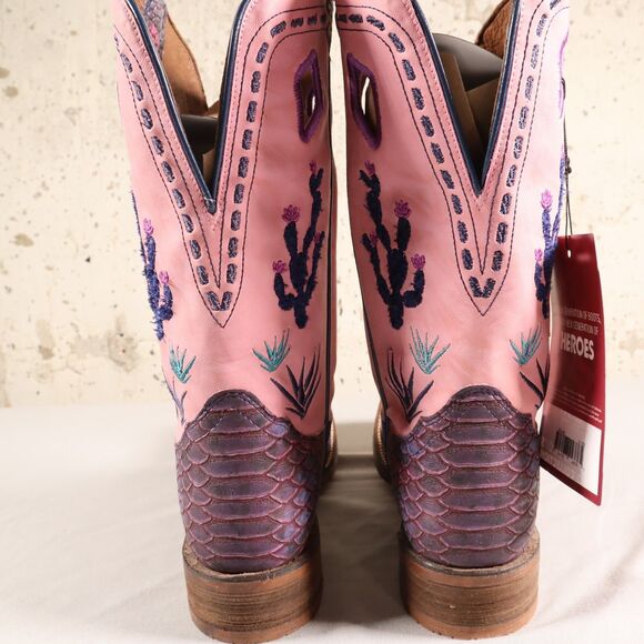 Nocona Boots Womens Size 6.5 B Purple Python Print w/ Cactus Upper Brand New - Picture 6 of 12